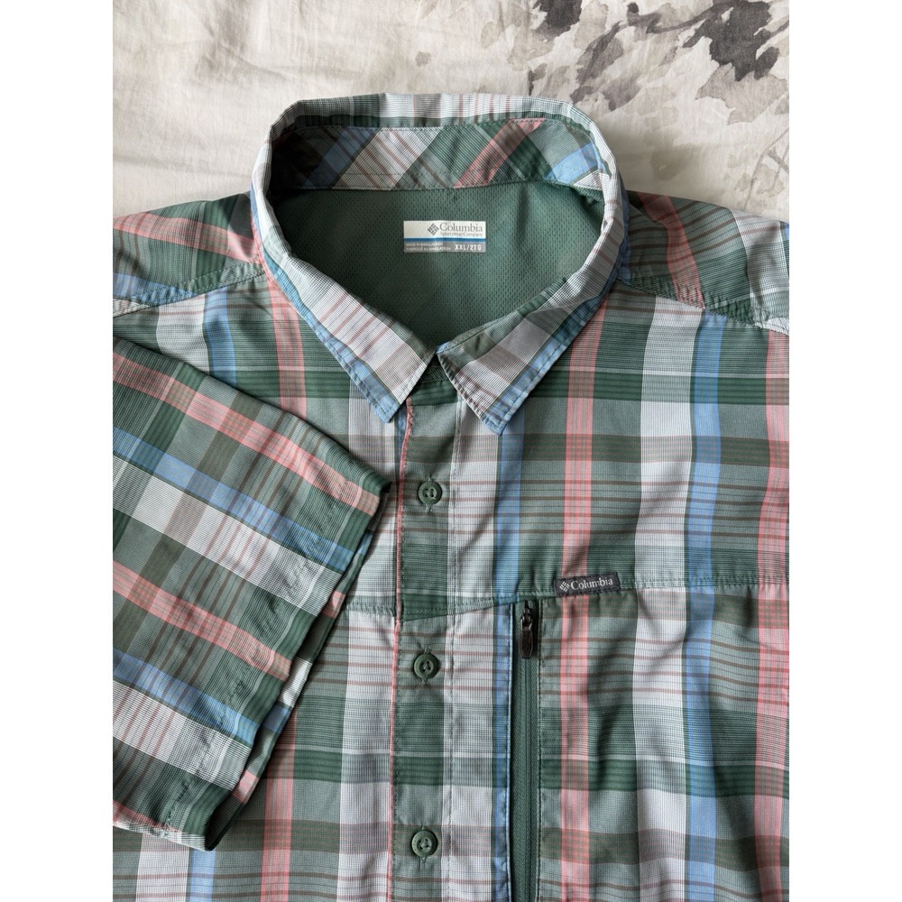 Columbia Outdoor Camp Hiking Tech Button Shirt Plaid Check Vented Breathable XXL